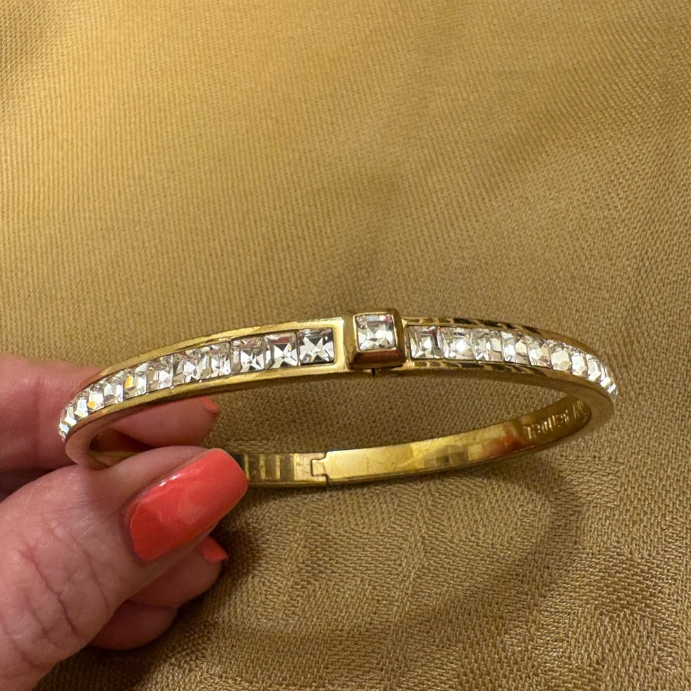 henri bendel Gold-Tone Crystal Hinged Bangle Bracelet
